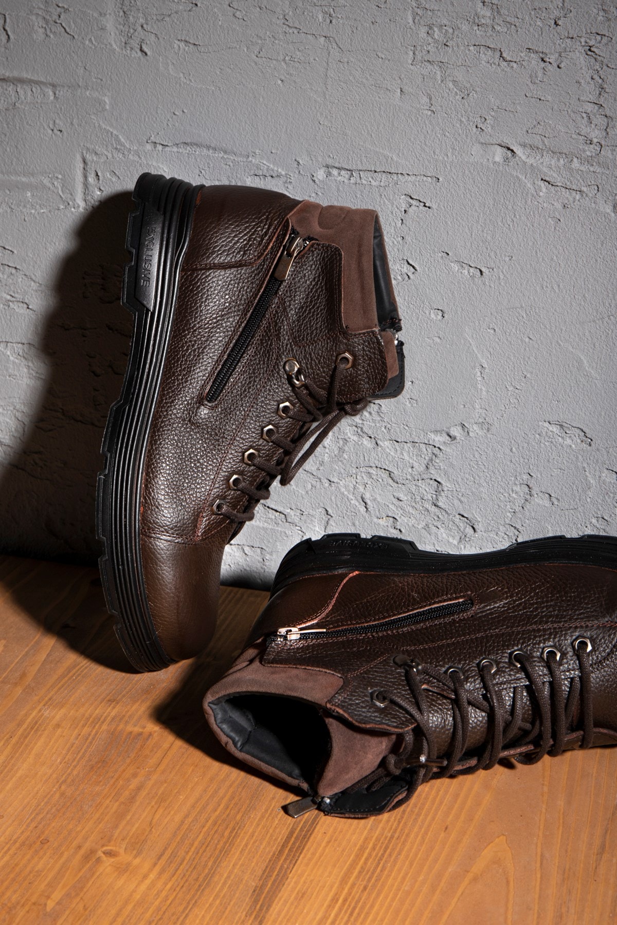 Ankle Genuine Leather Lace-Up Rubber Sole Men's Boots, Zipper Boots