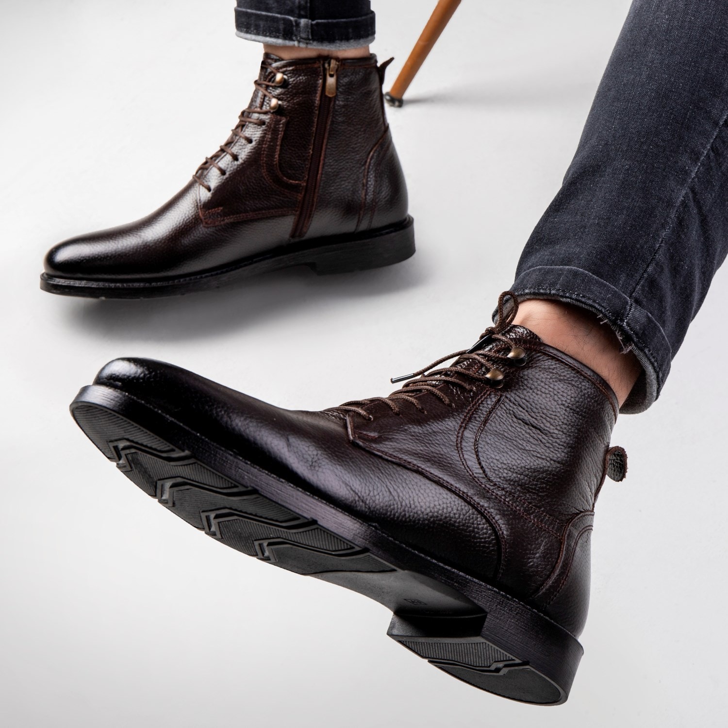 Rico Genuine Leather Lace-Up Rubber Sole Men's Boots, Men's Casual Boots