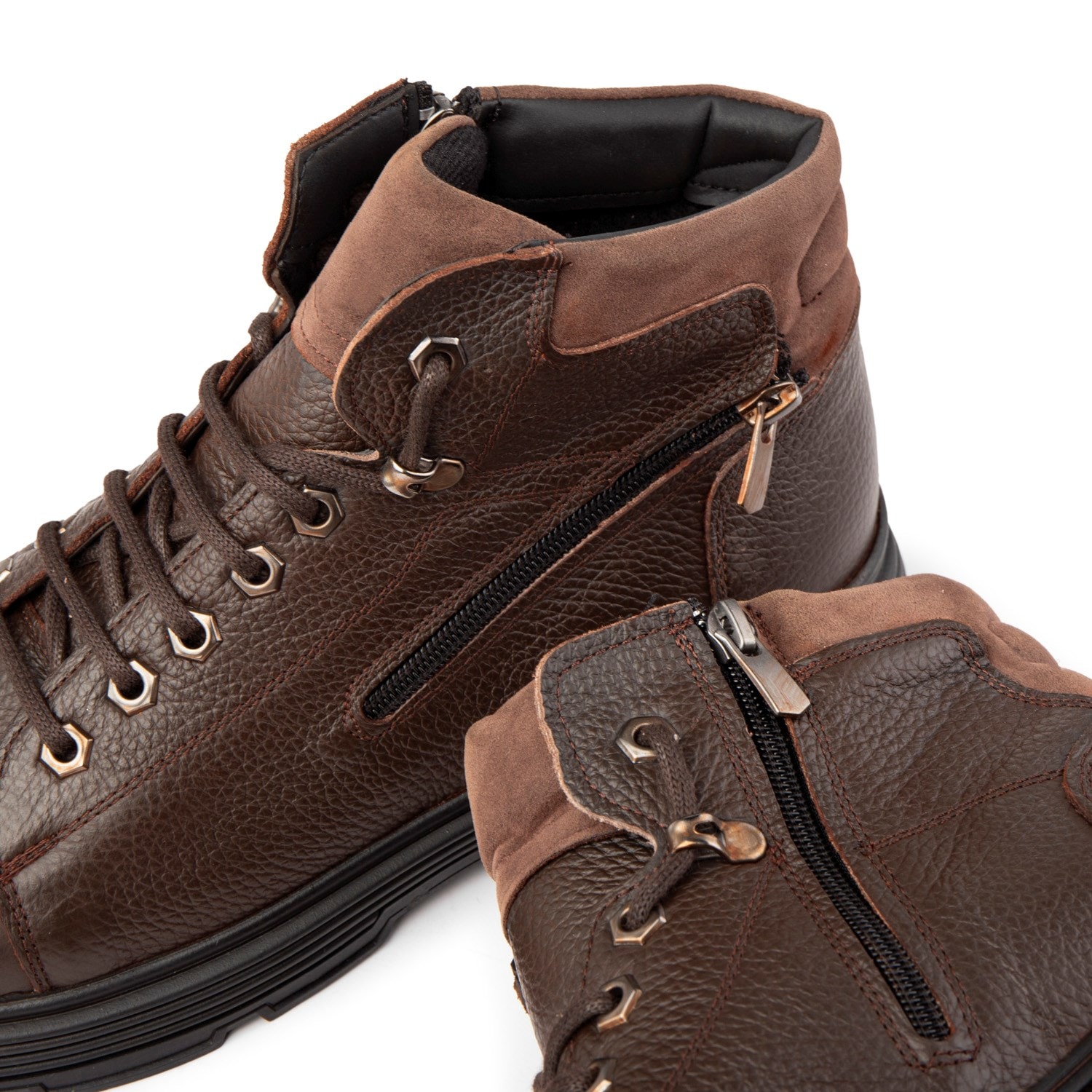 Ankle Genuine Leather Lace-Up Rubber Sole Men's Boots, Zipper Boots