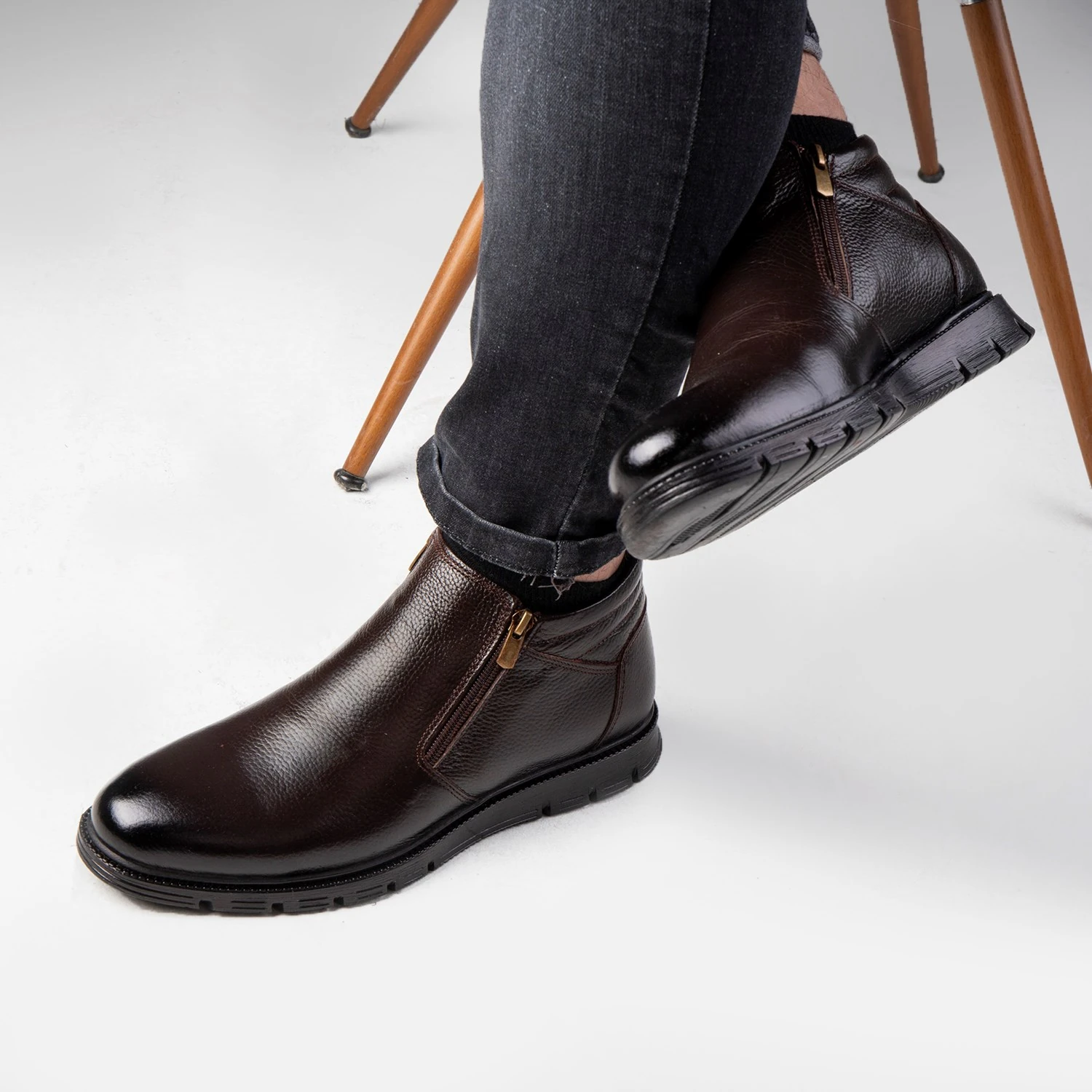 Moyna Hakiki Deri Kauçuk Taban Erkek Kürklü Bot, İçi Kürklü Bot