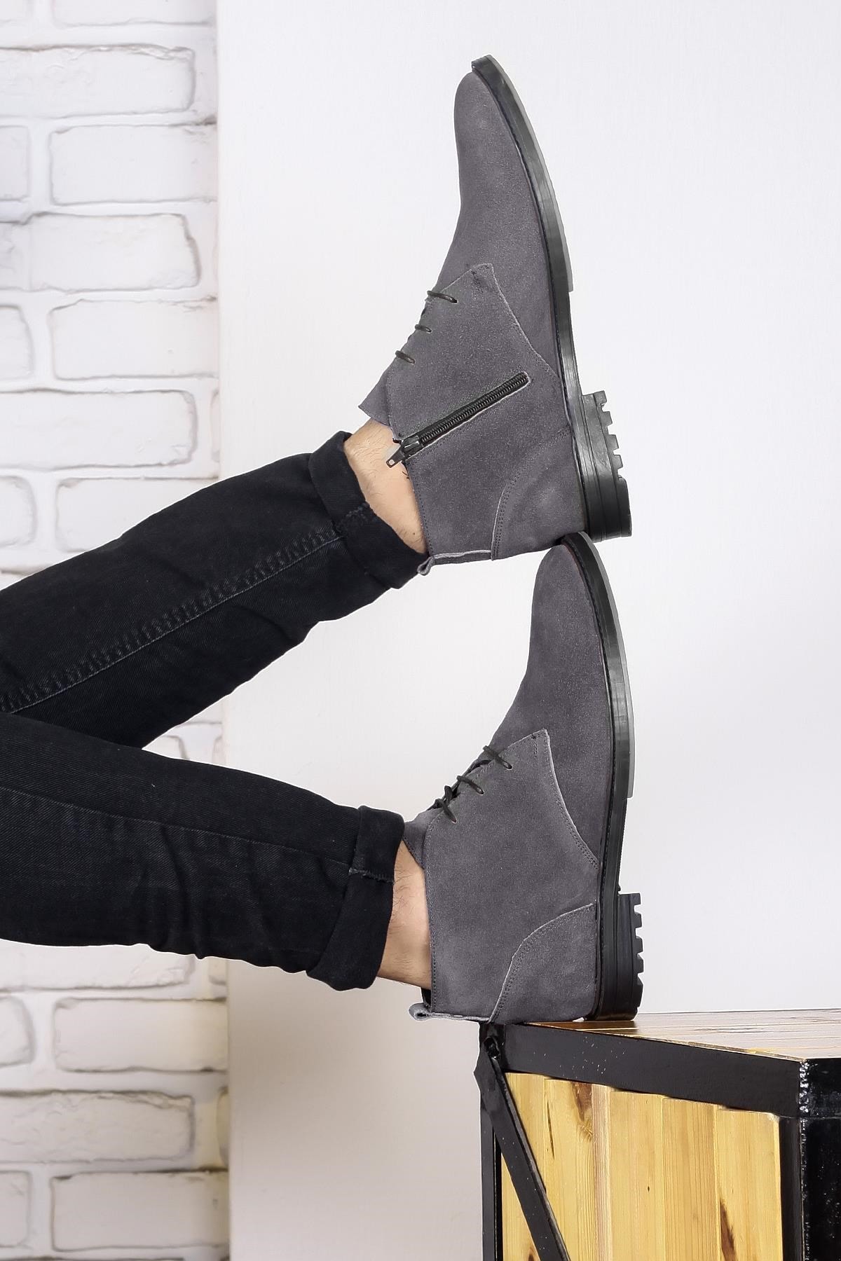 Ducavelli Nottingham Genuine Leather Non-Slip Sole Lace-Up Zipper Chelsea Casual Boots