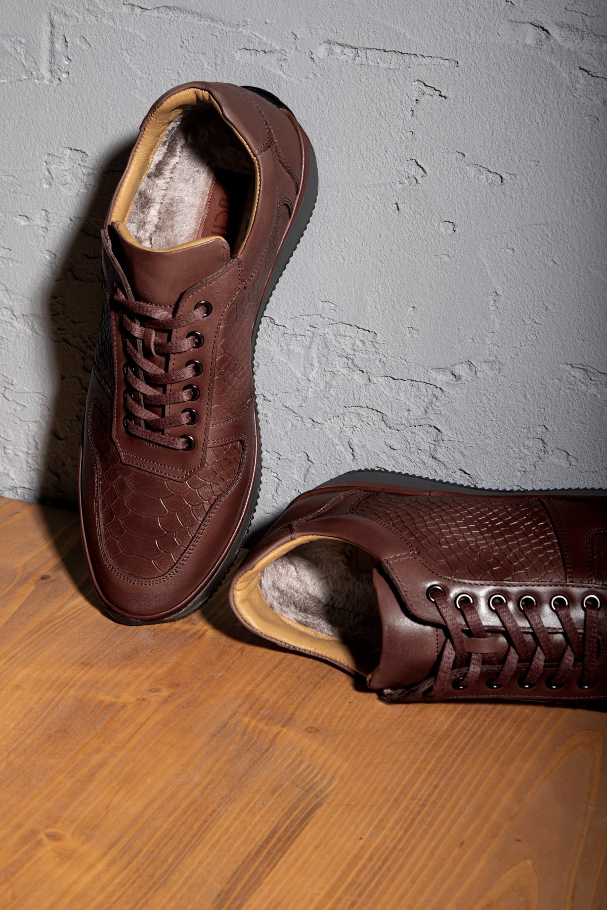 Muster Genuine Leather Men's Casual Shoes, Fur Lined Shoes, Winter Fur Lined Shoes