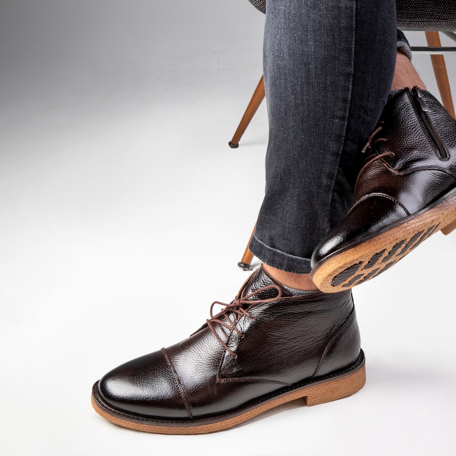 Ducavelli Birmingham Genuine Leather Lace-Up Zipper Non-Slip Sole Casual Boots