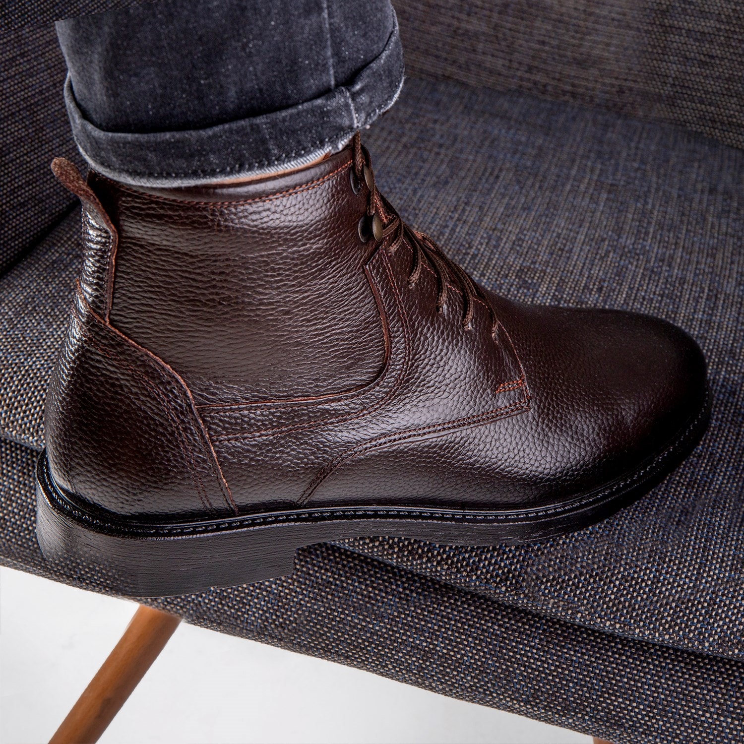 Rico Genuine Leather Lace-Up Rubber Sole Men's Boots, Men's Casual Boots