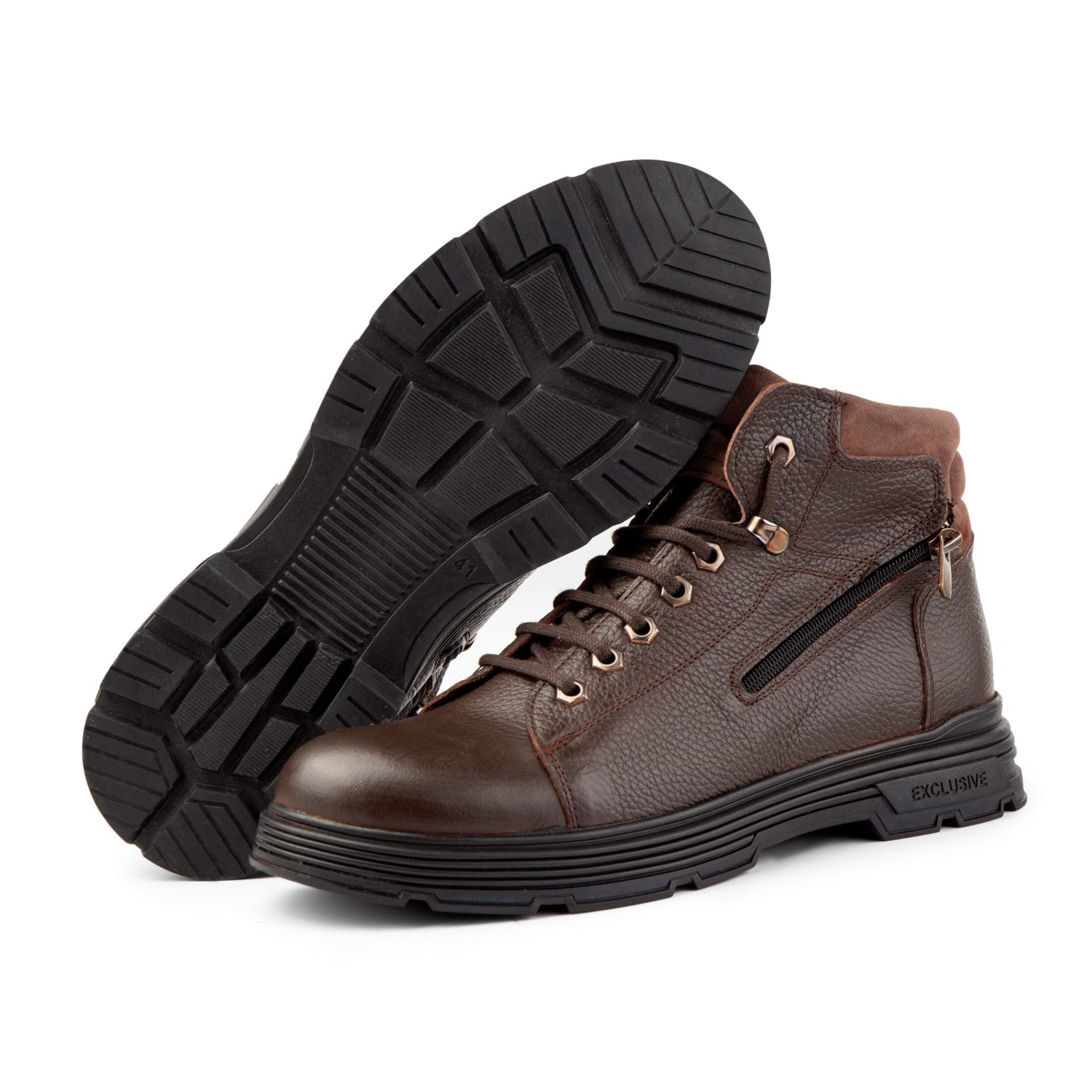 Ankle Genuine Leather Lace-Up Rubber Sole Men's Boots, Zipper Boots