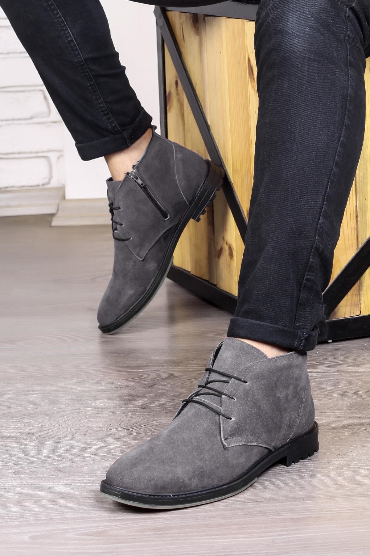 Ducavelli Nottingham Genuine Leather Non-Slip Sole Lace-Up Zipper Chelsea Casual Boots