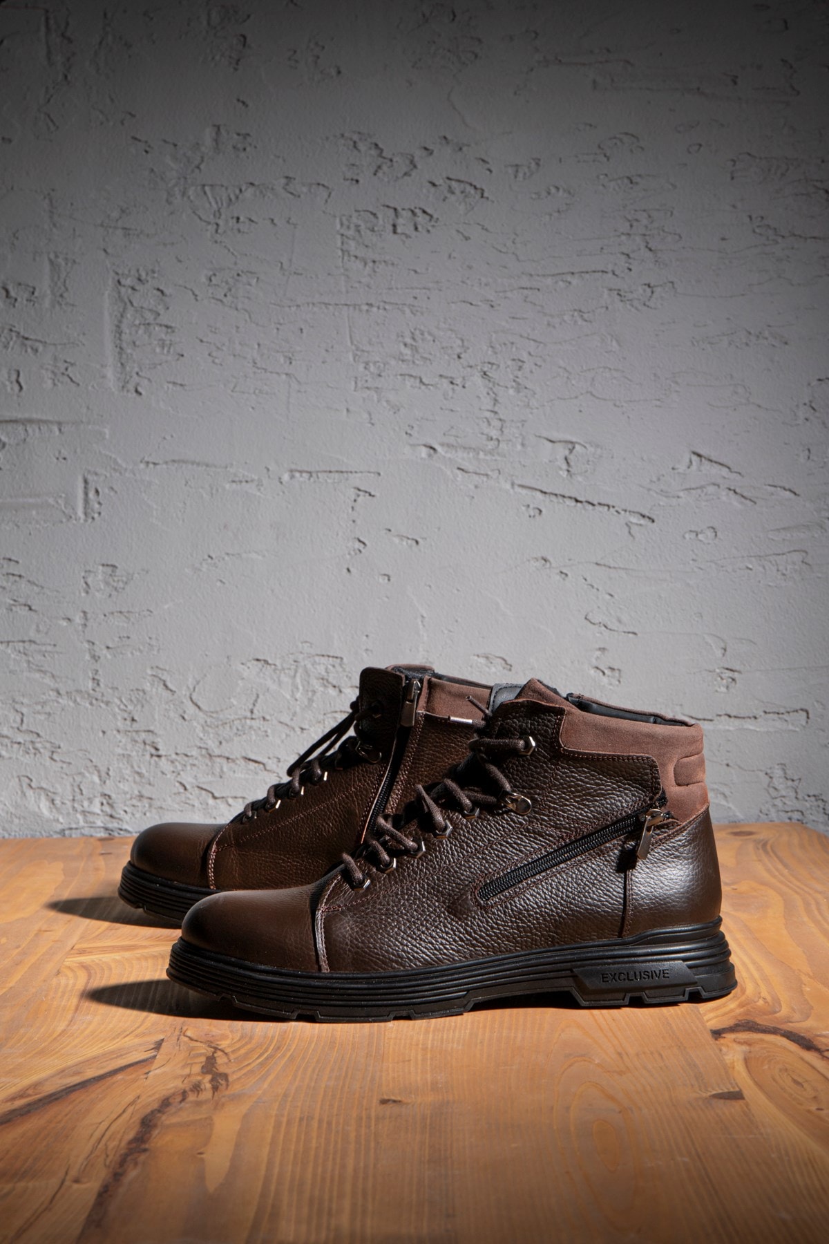 Ankle Genuine Leather Lace-Up Rubber Sole Men's Boots, Zipper Boots