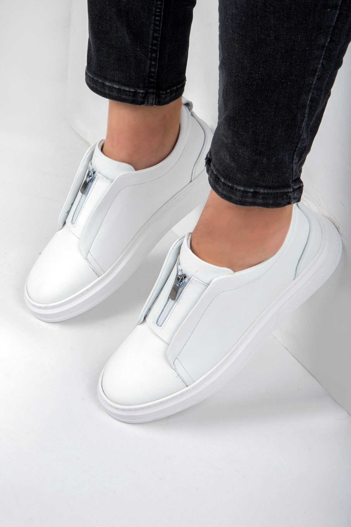 Ducavelli Ventu Men's Genuine Leather Sneakers, Zipper Sneakers, Genuine Leather Sneakers, Men's Sneakers