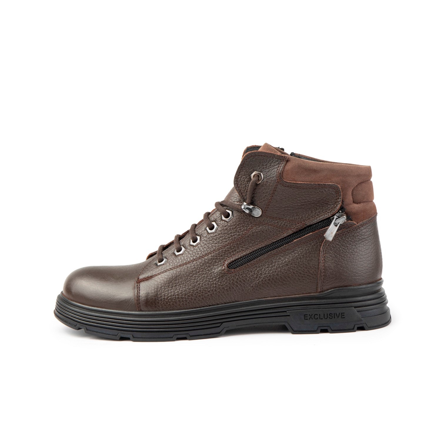 Ankle Genuine Leather Lace-Up Rubber Sole Men's Boots, Zipper Boots