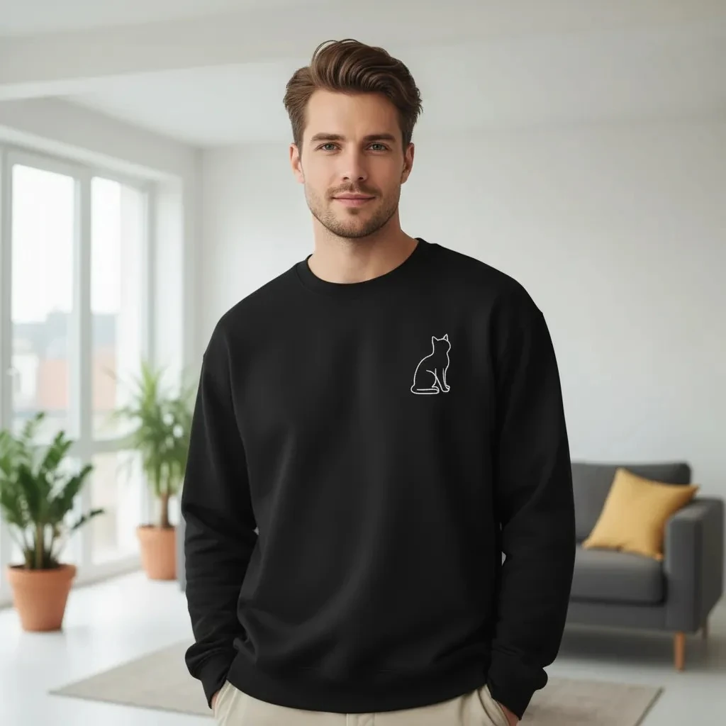 Oturan Kedi Siyah Oversize Sweatshirt 