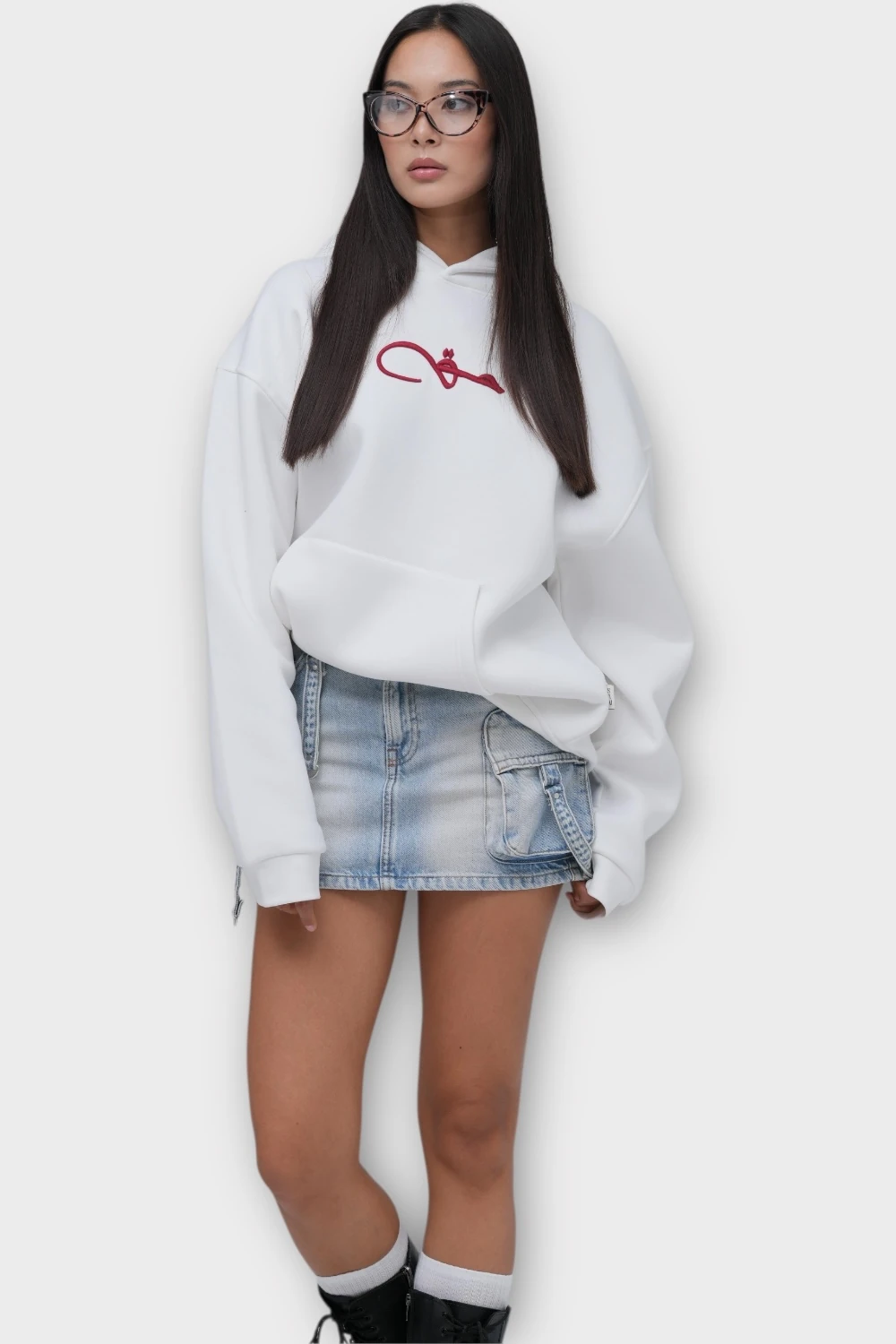 Hak Oversize Hoodie - Şardonlu %100 Pamuk - Beyaz