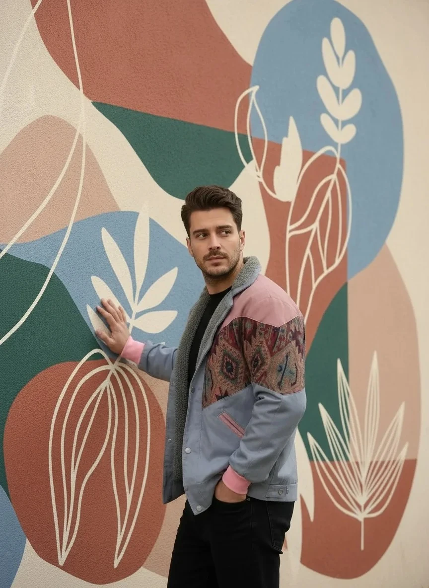 (7614) Small / Medium Beden Uyumlu Oversize Vintage Desen Ceket