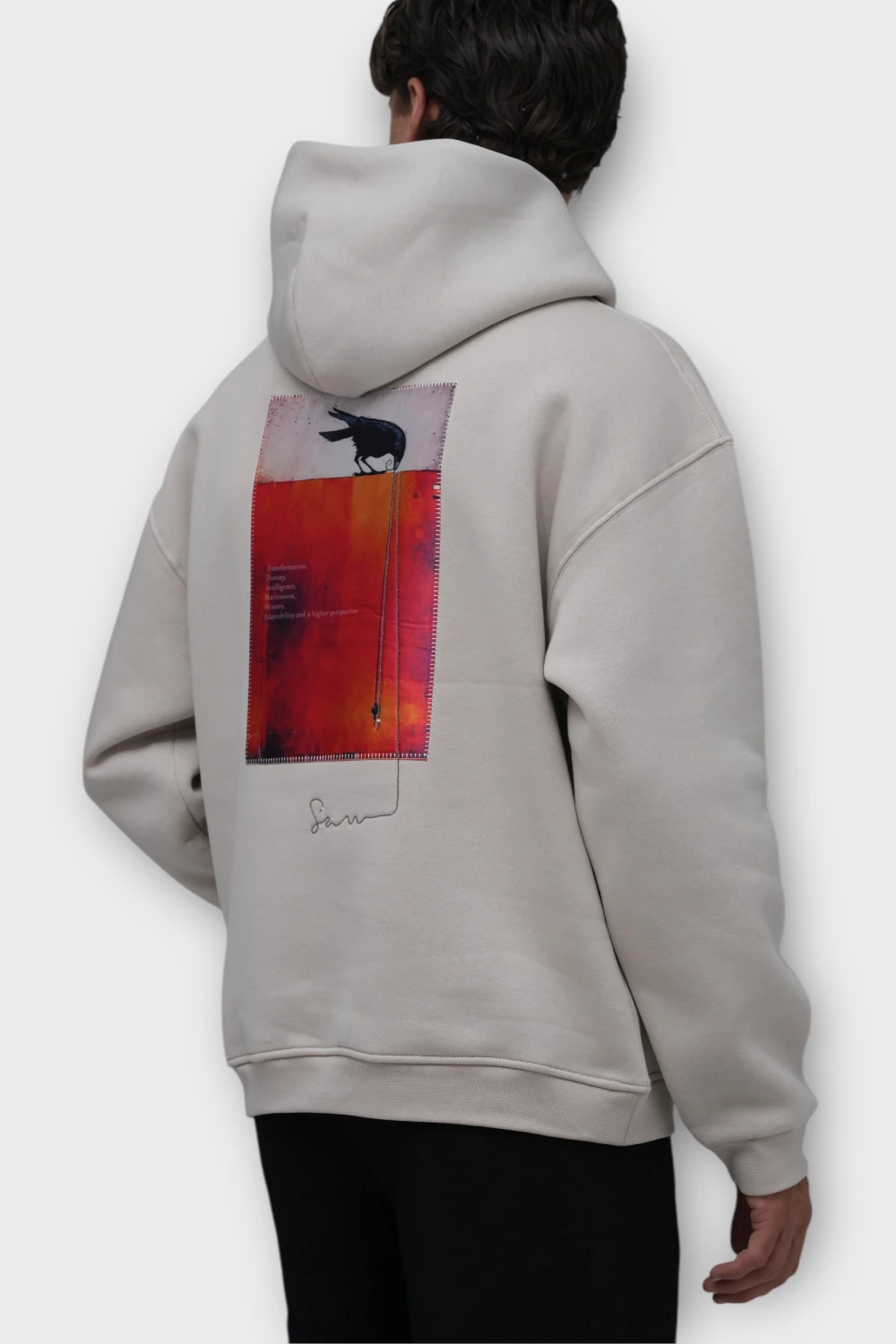 Transformation Karga Baskılı Oversize Hoodie - Taş