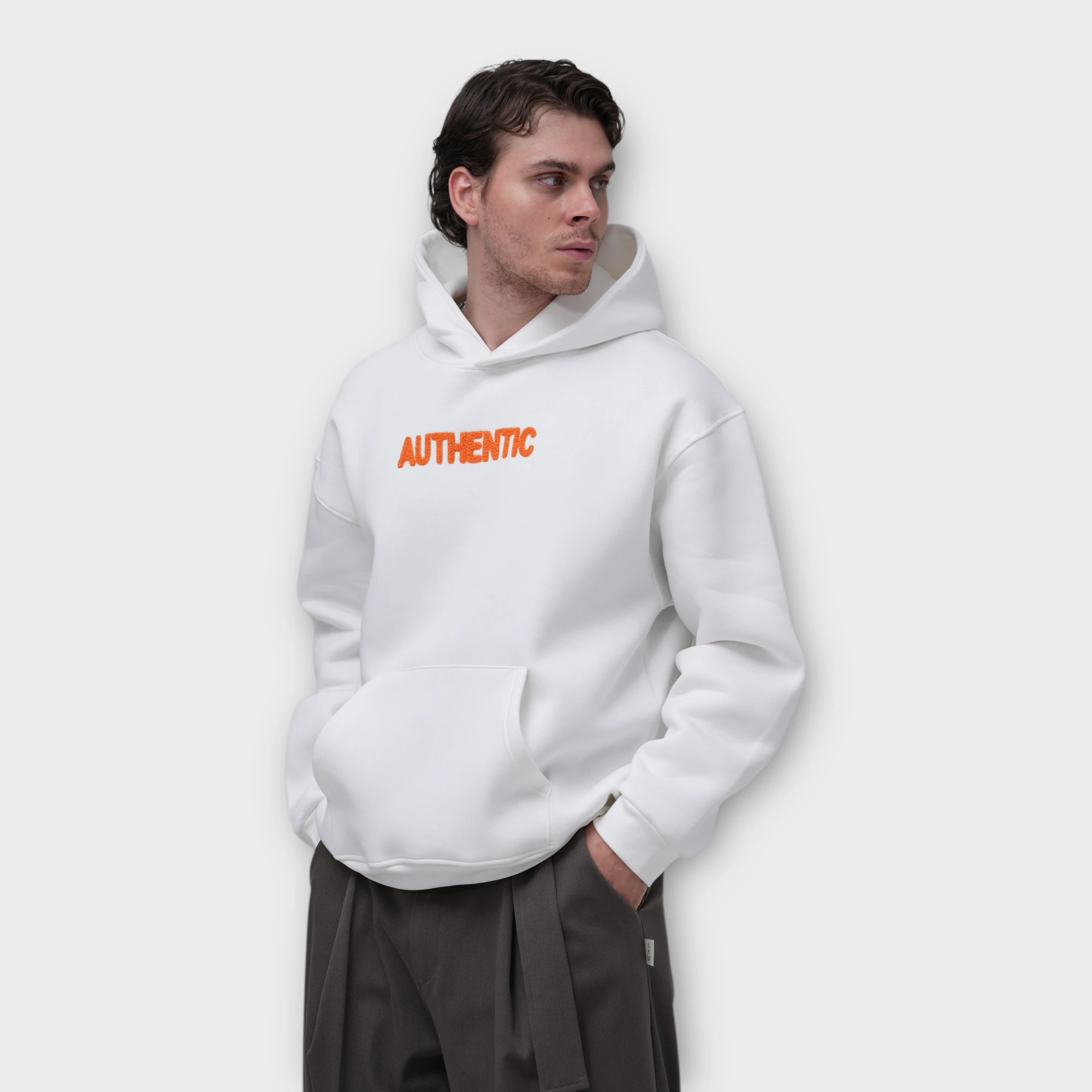 AUTHENTIC Oversize Hoodie - %100 Pamuk - Beyaz