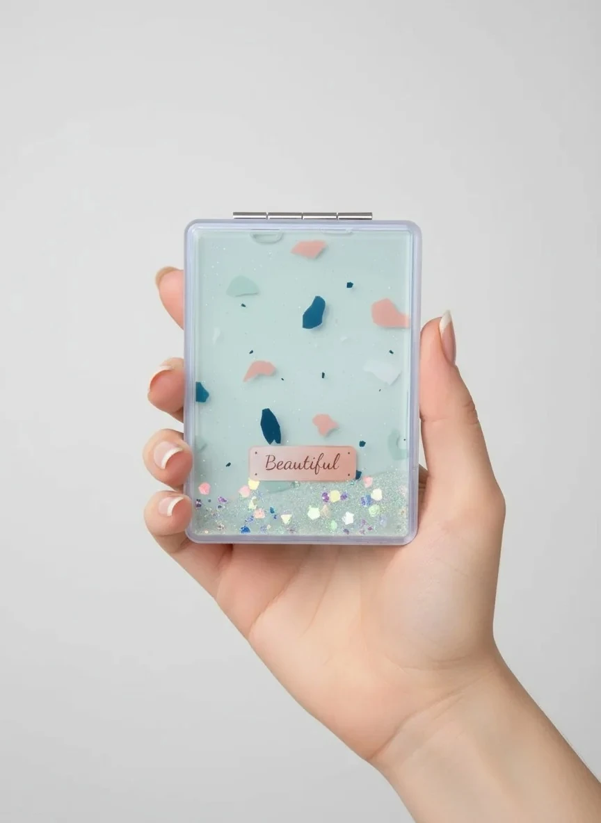 Beautiful Yazılı Su Yeşili Renk Simli Su Dolu Ayna 6 * 8.5 cm - YA163