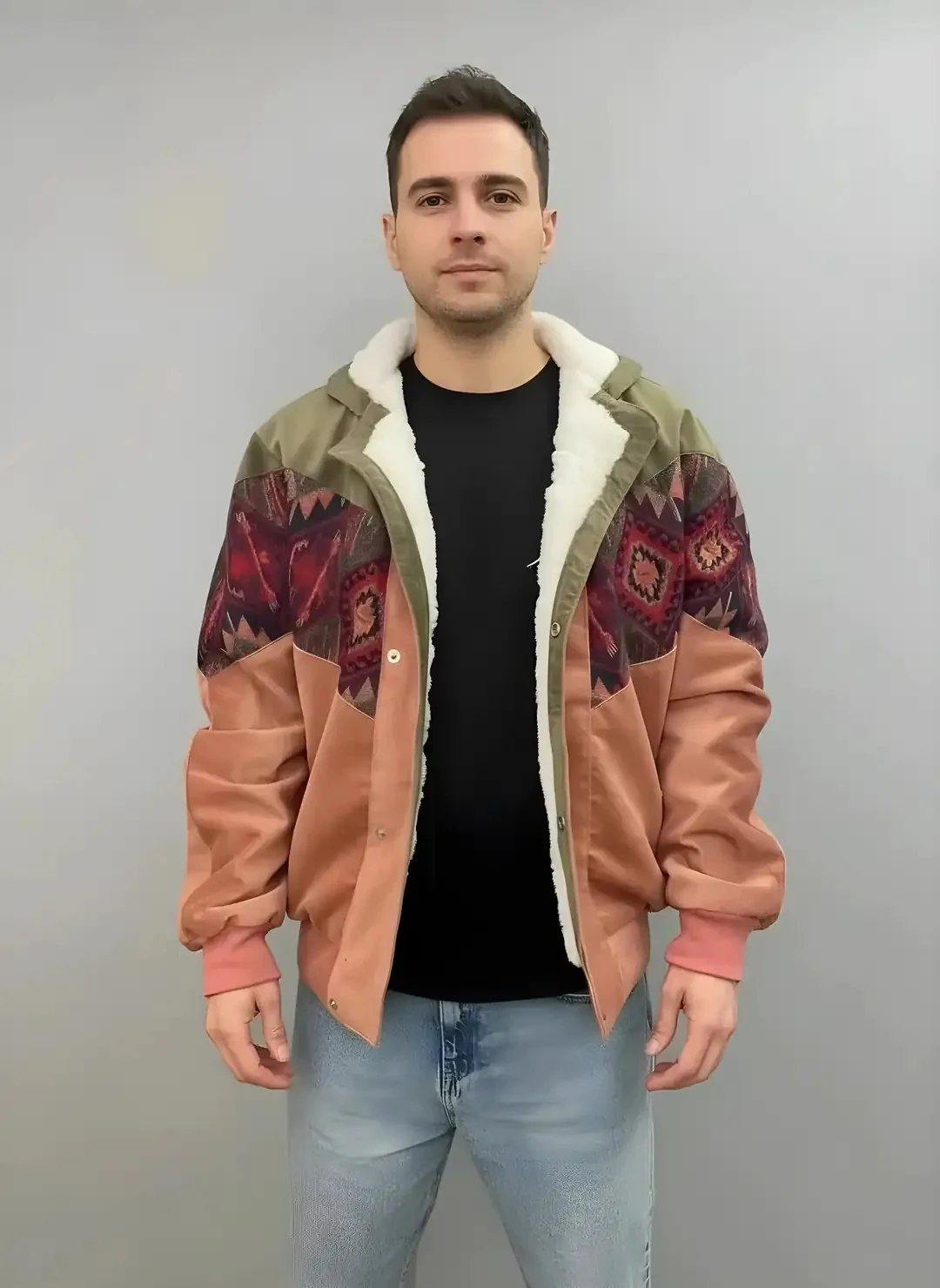 (7568) 2XLarge / 3XLarge Uyumlu Aztek Tarzı Oversize Unisex Ceket