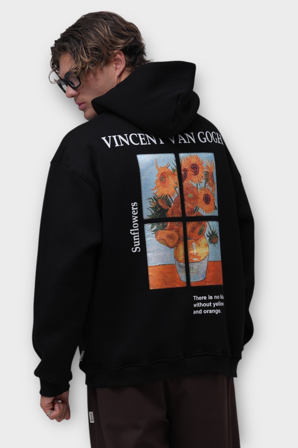 Sunflowers Oversize Hoodie  - %100 Pamuk - Siyah