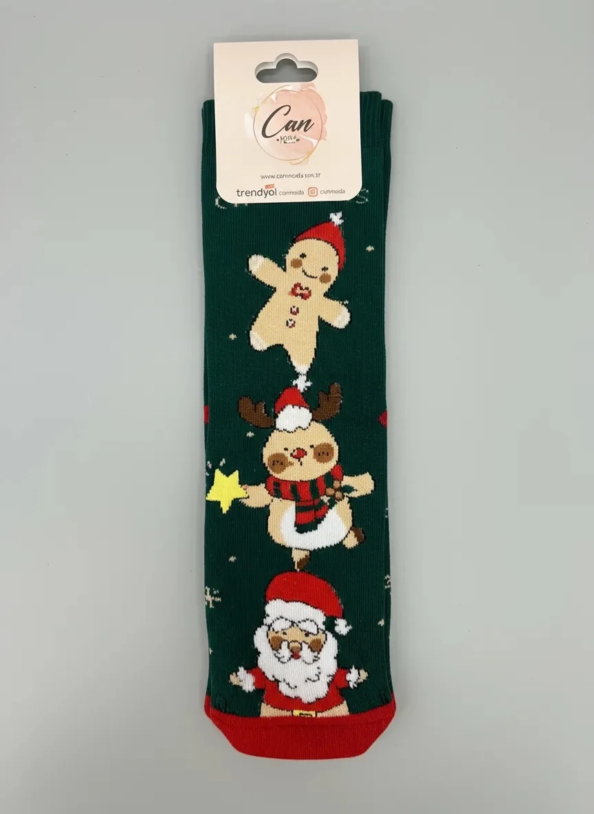 Noel Baba Geyik ve Kurabiye Adam Temalı Havlu Yılbaşı Çorabı - CM164