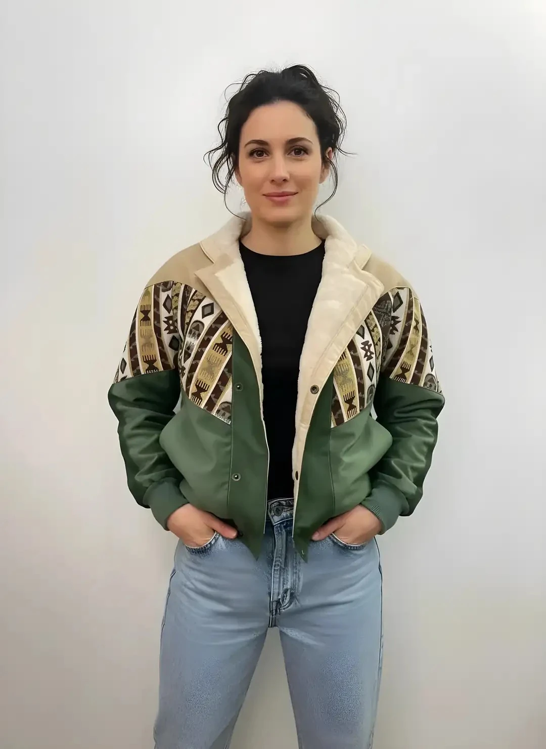 (7559) 36/38 Beden Uyumlu Vintage Desen Oversize Unisex Ceket