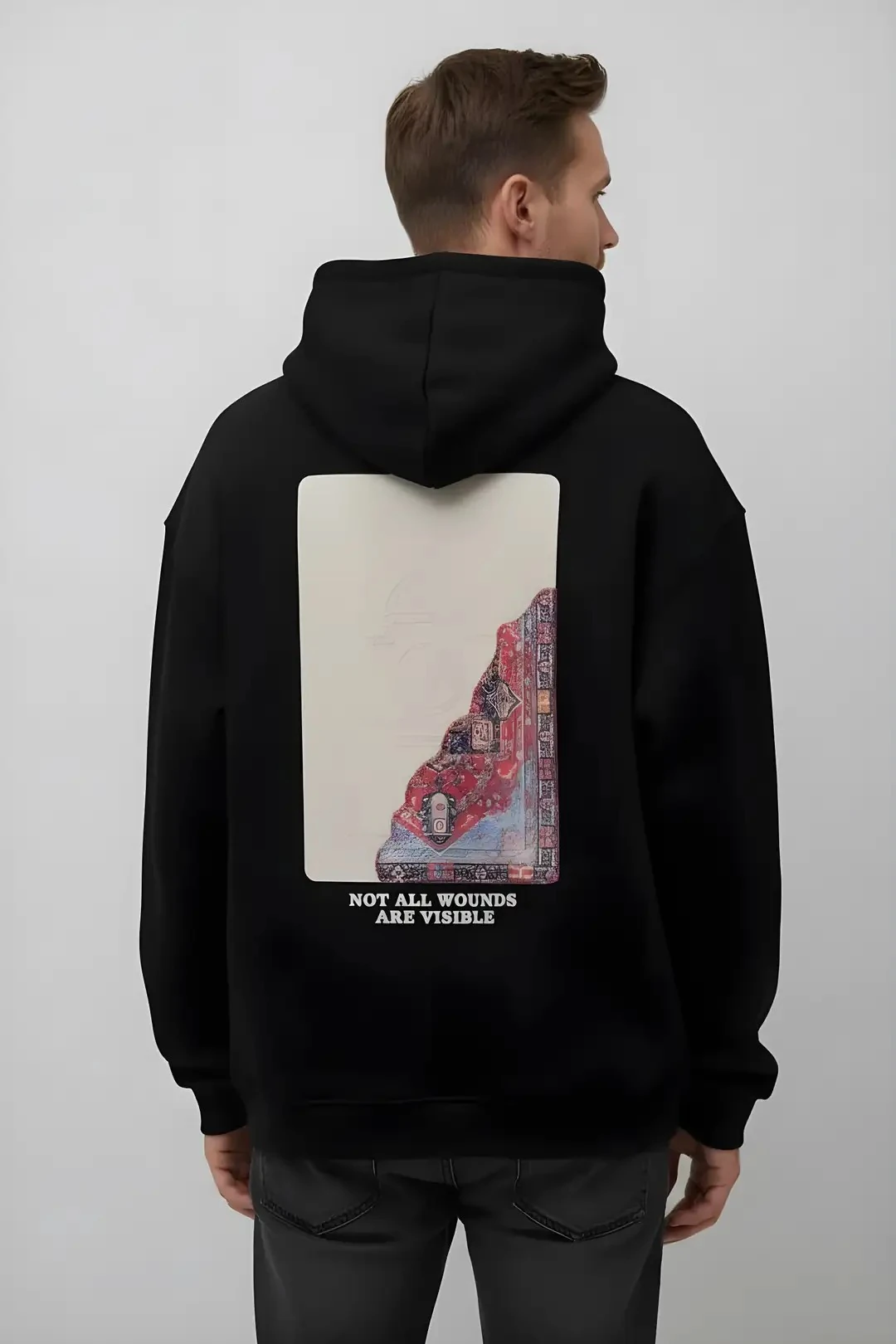 Canmoda - NOT ALL WOUNDS ARE VISIBLE Oversize Hoodie - Siyah