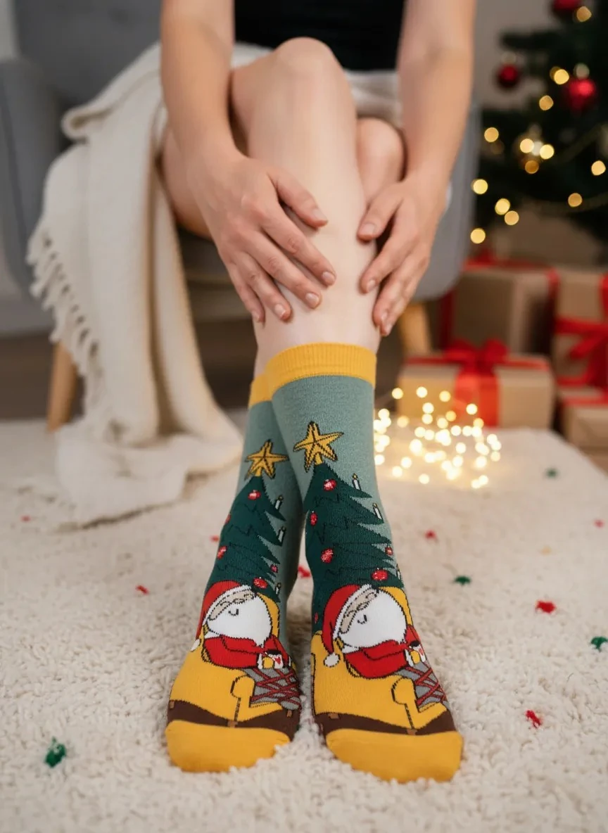 Sarı Yıldızlı Noel Baba Temalı Havlu Yılbaşı Çorabı - CM174