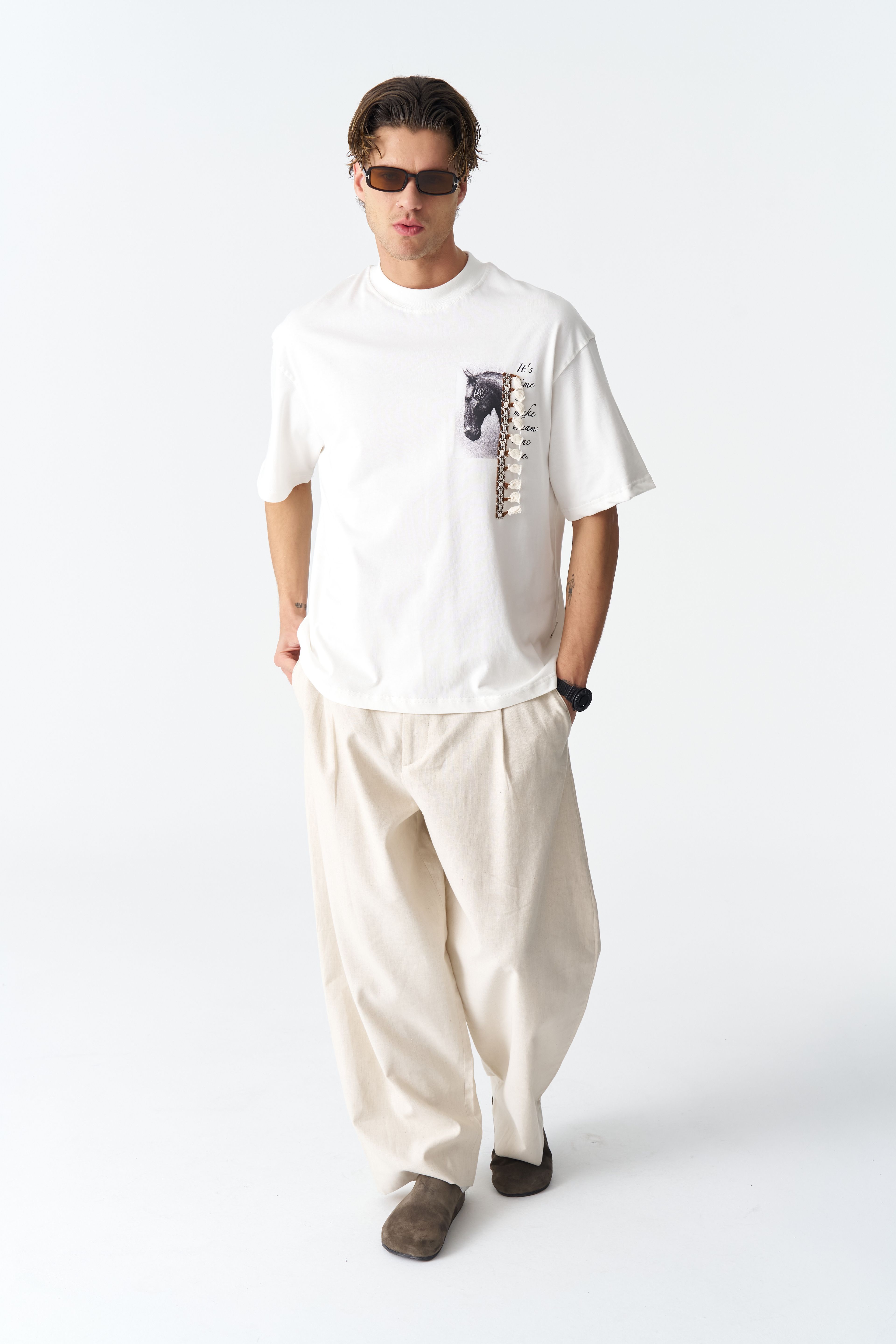 Make Dreams Come True Oversize %100 Pamuk T-Shirt - Beyaz