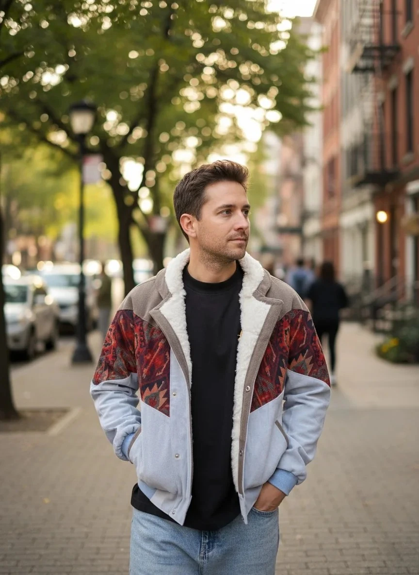 (7595) Small / Medium Beden Uyumlu Oversize Vintage Desen Ceket