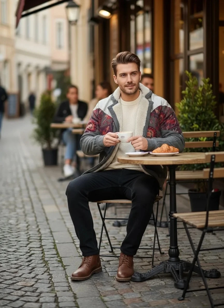 (7612) Small / Medium Beden Uyumlu Oversize Vintage Desen Ceket