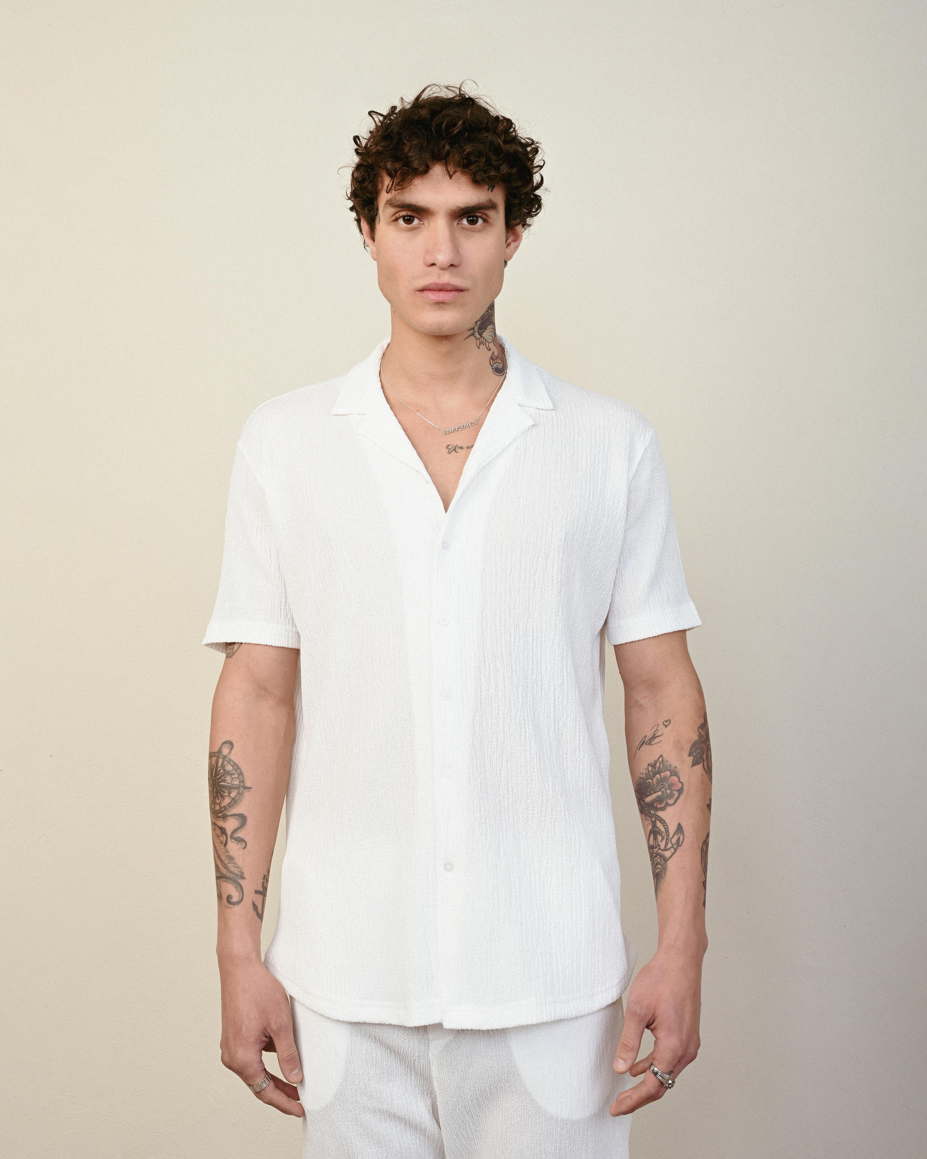 Slim Fit Gofre Kumaş Kısa Kollu  Premium Gömlek (1757) - BEYAZ