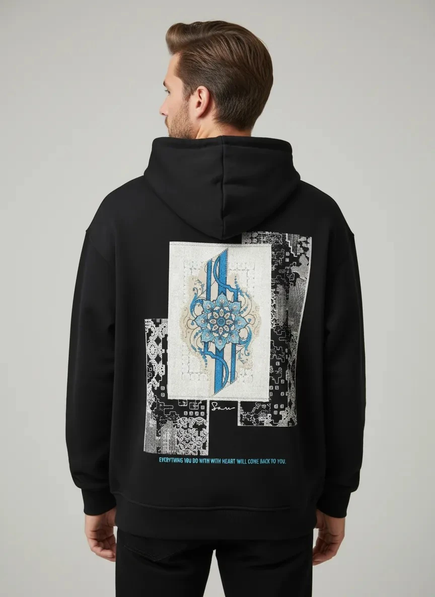 Everything You Do Oversize Hoodie  - Şardonlu %100 Pamuk - Siyah