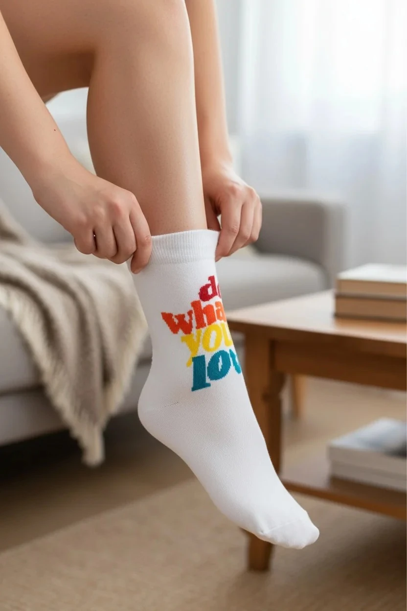 "Do What You Love" Renkli Yazılı Yumuşak Dokulu Çorap