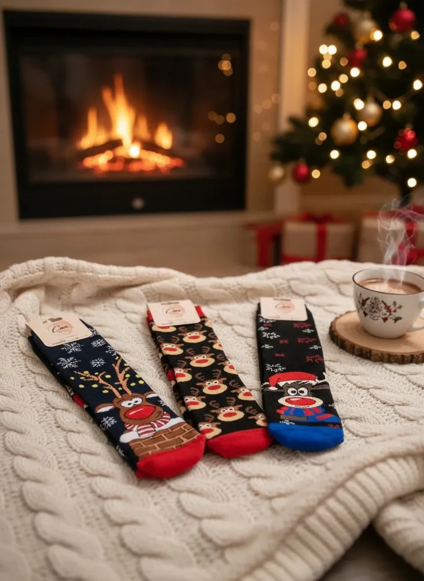 3'lü Yılbaşı Seti Havlu Çorap - Geyik (36-46 Numaraya Uygun)