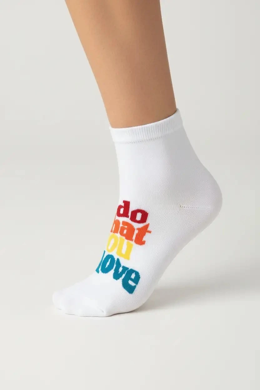 "Do What You Love" Renkli Yazılı Yumuşak Dokulu Çorap