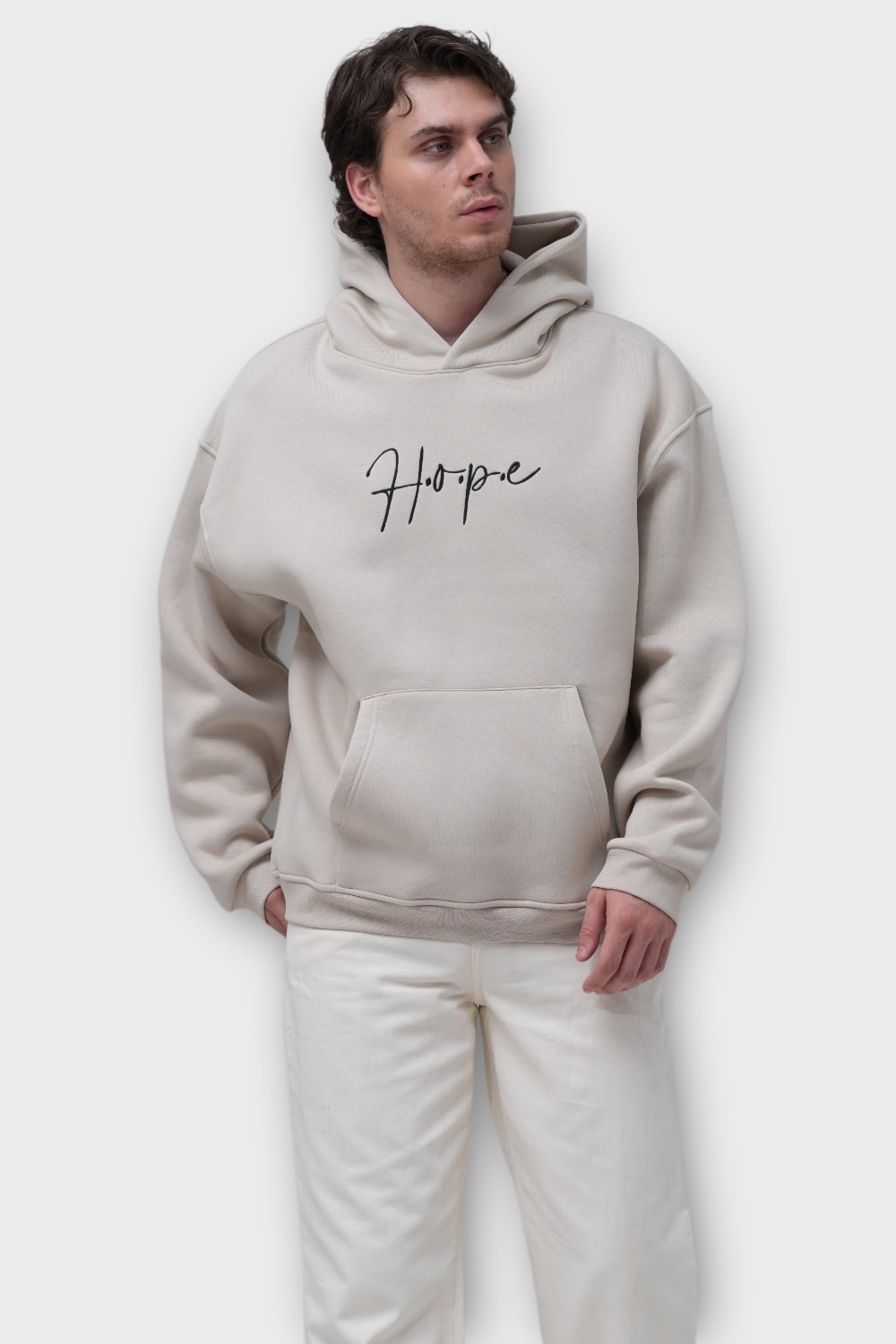 HOPE Oversize Hoodie - %100 Pamuk - Taş