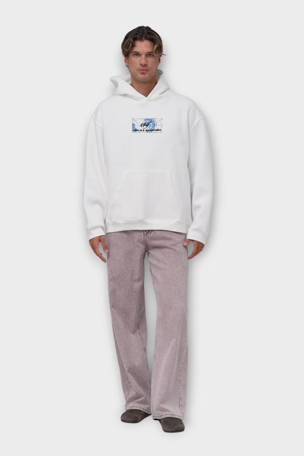 Self "Love is a Superpower" Oversize Hoodie - Beyaz