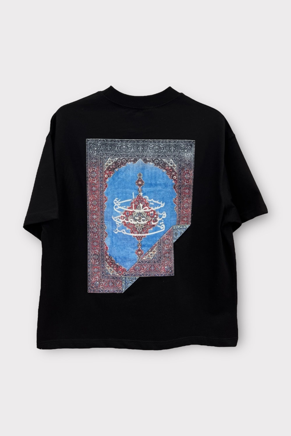 Halı Motifli Oversize Tişört - Siyah