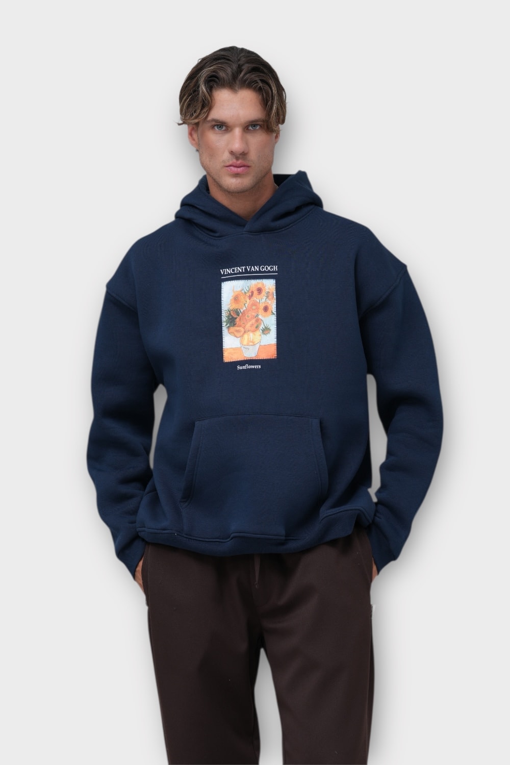 Sunflowers Oversize Hoodie  - %100 Pamuk - İndigo