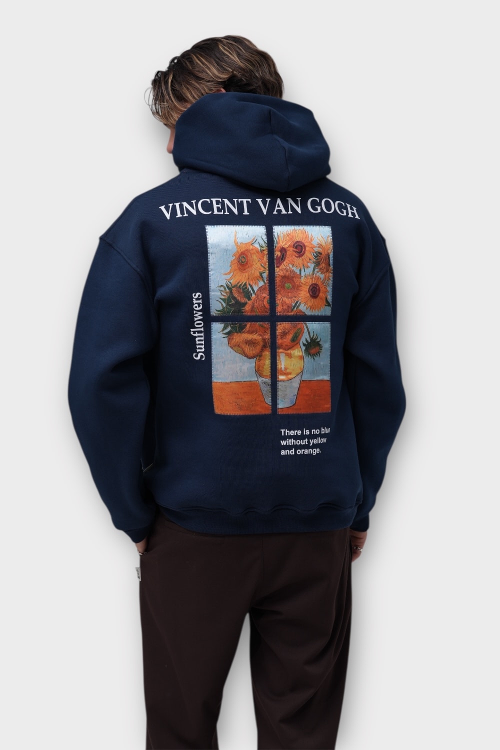 Sunflowers Oversize Hoodie  - %100 Pamuk - İndigo