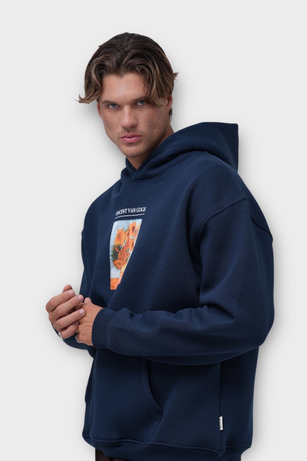Sunflowers Oversize Hoodie  - %100 Pamuk - İndigo