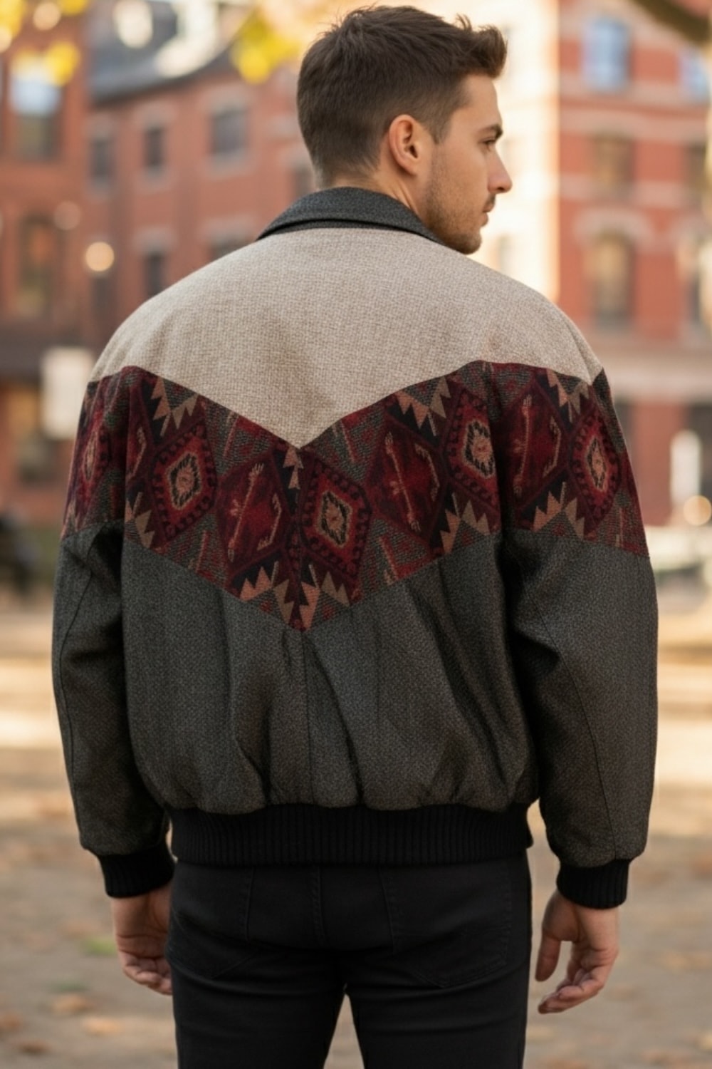 (7503) Small / Medium Beden Uyumlu Oversize Aztek Tarzı Vintage Desen Ceket