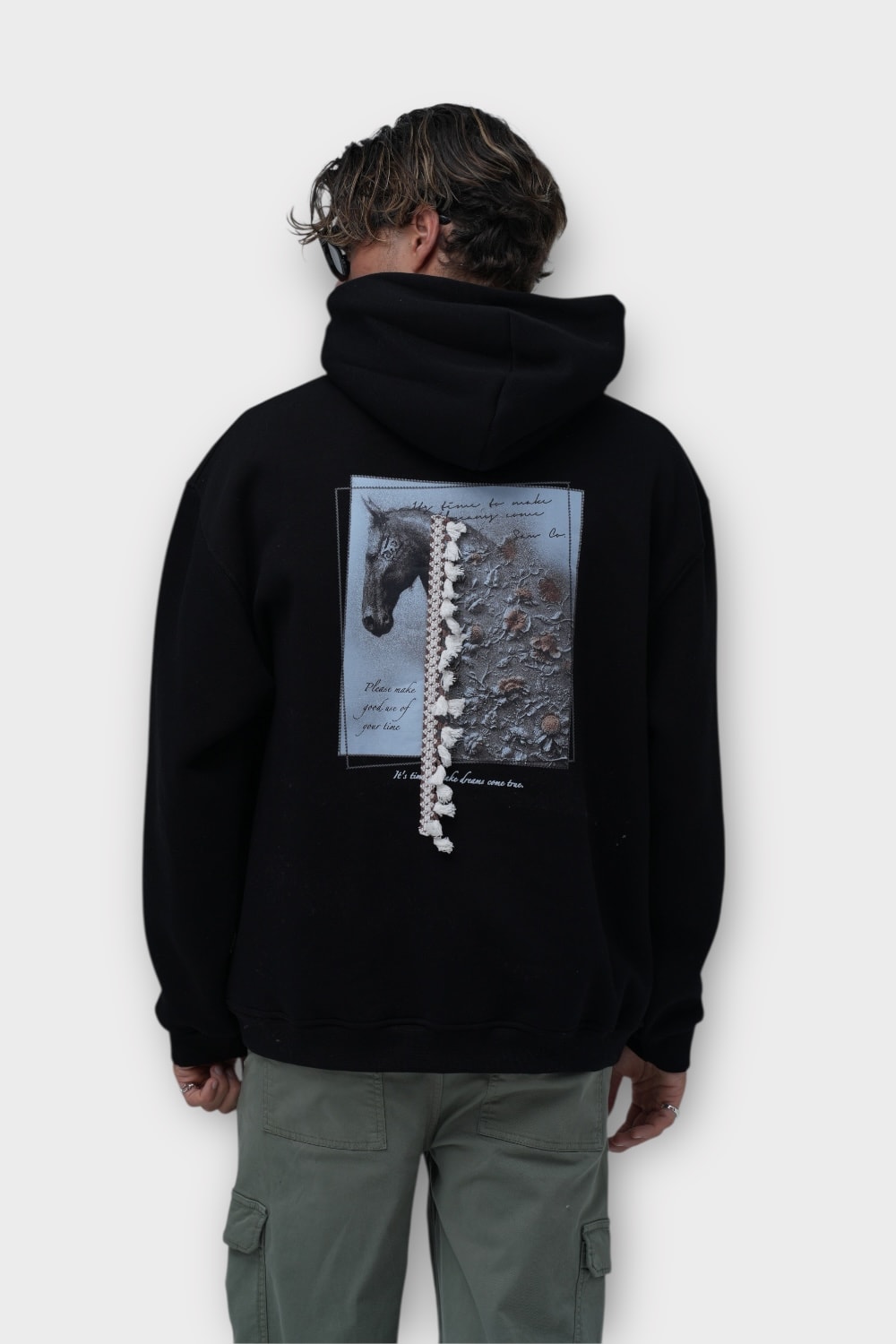 Make Dreams Come True Oversize Hoodie  - %100 Pamuk - Siyah