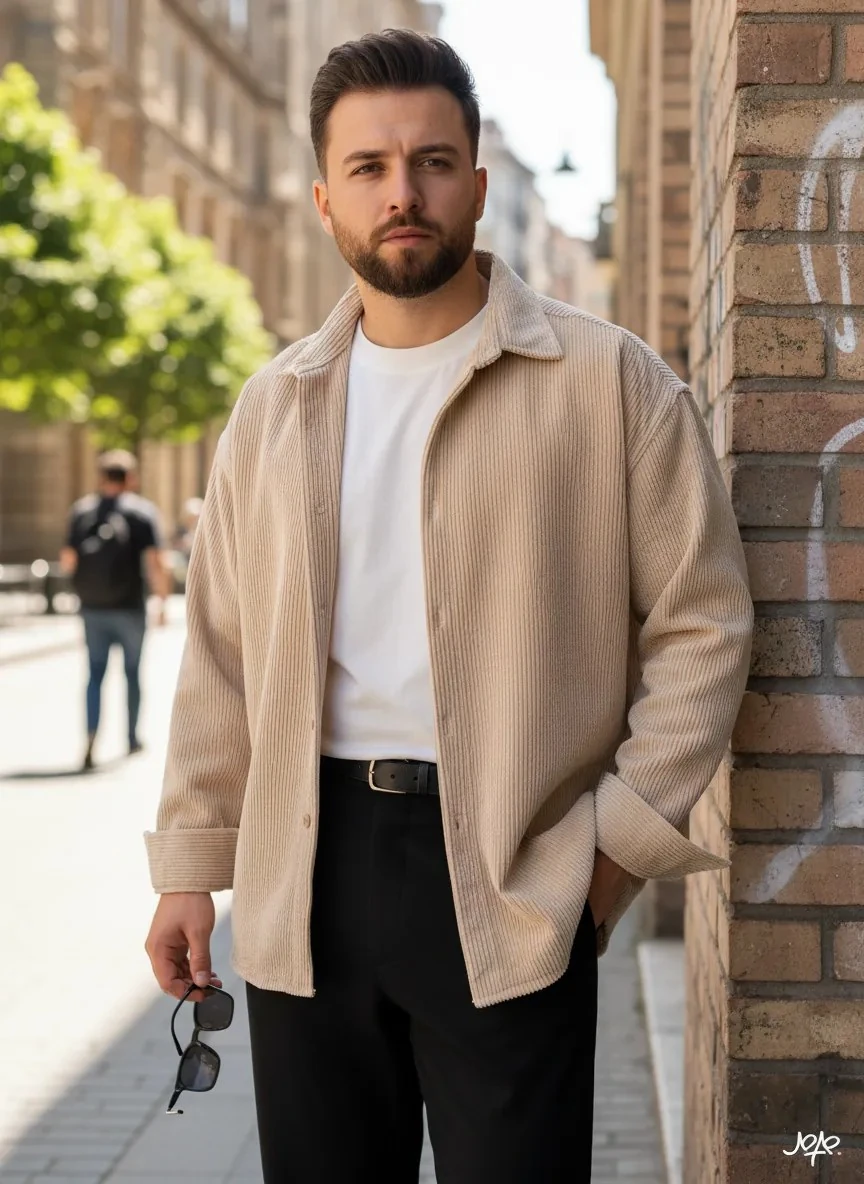 Açık Kahve Oversize Kadife Gömlek