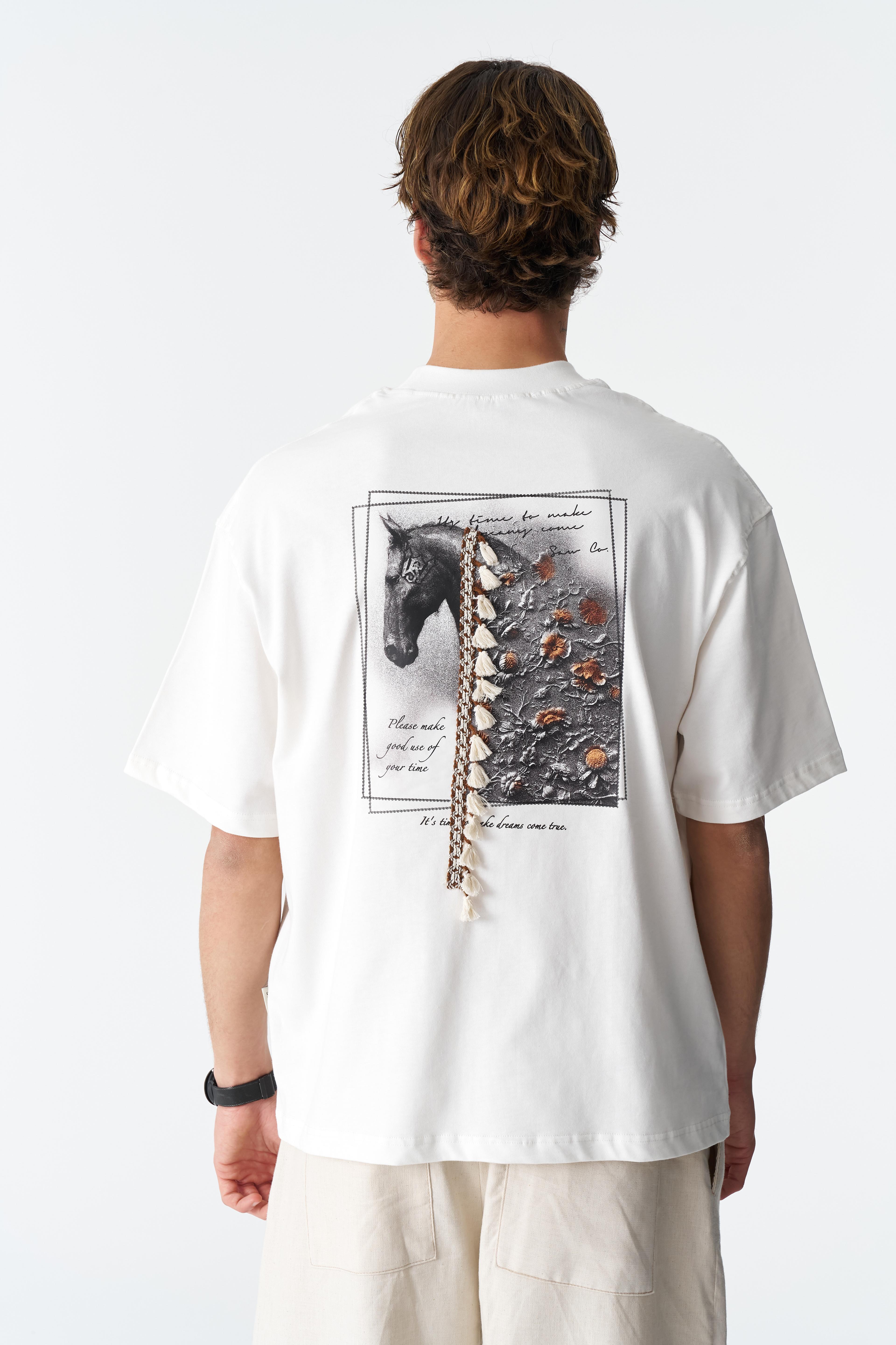 Make Dreams Come True Oversize %100 Pamuk T-Shirt - Beyaz