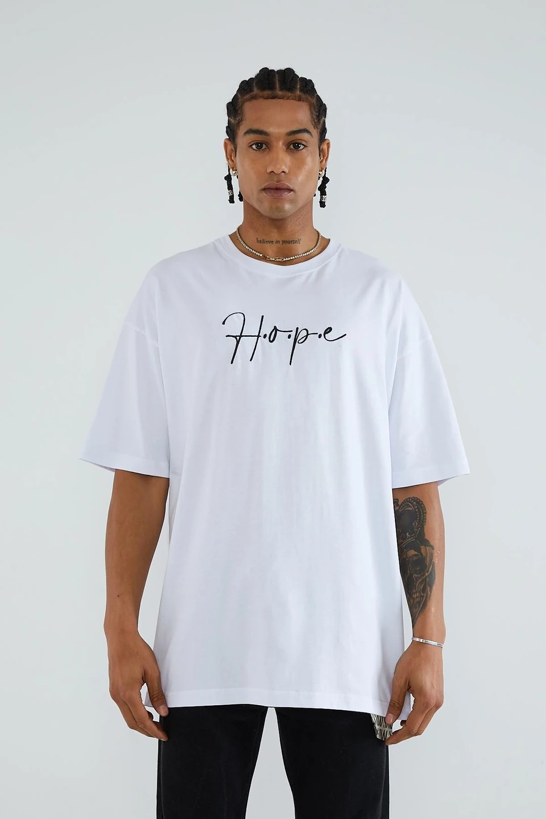 Hope Oversize %100 Pamuk T-Shirt - Beyaz