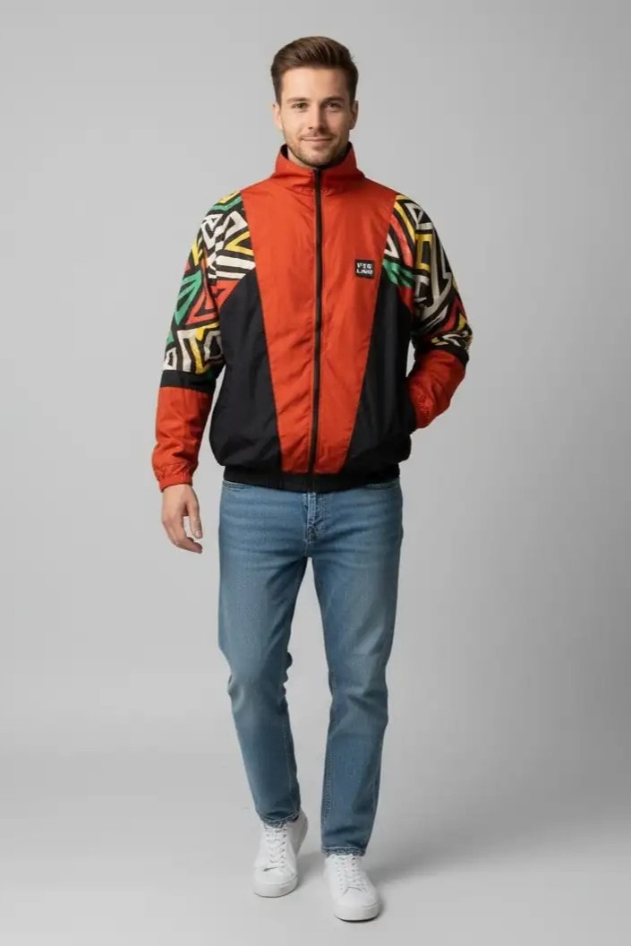 Unisex Kiremit Rengi Desenli Bomber Ceket