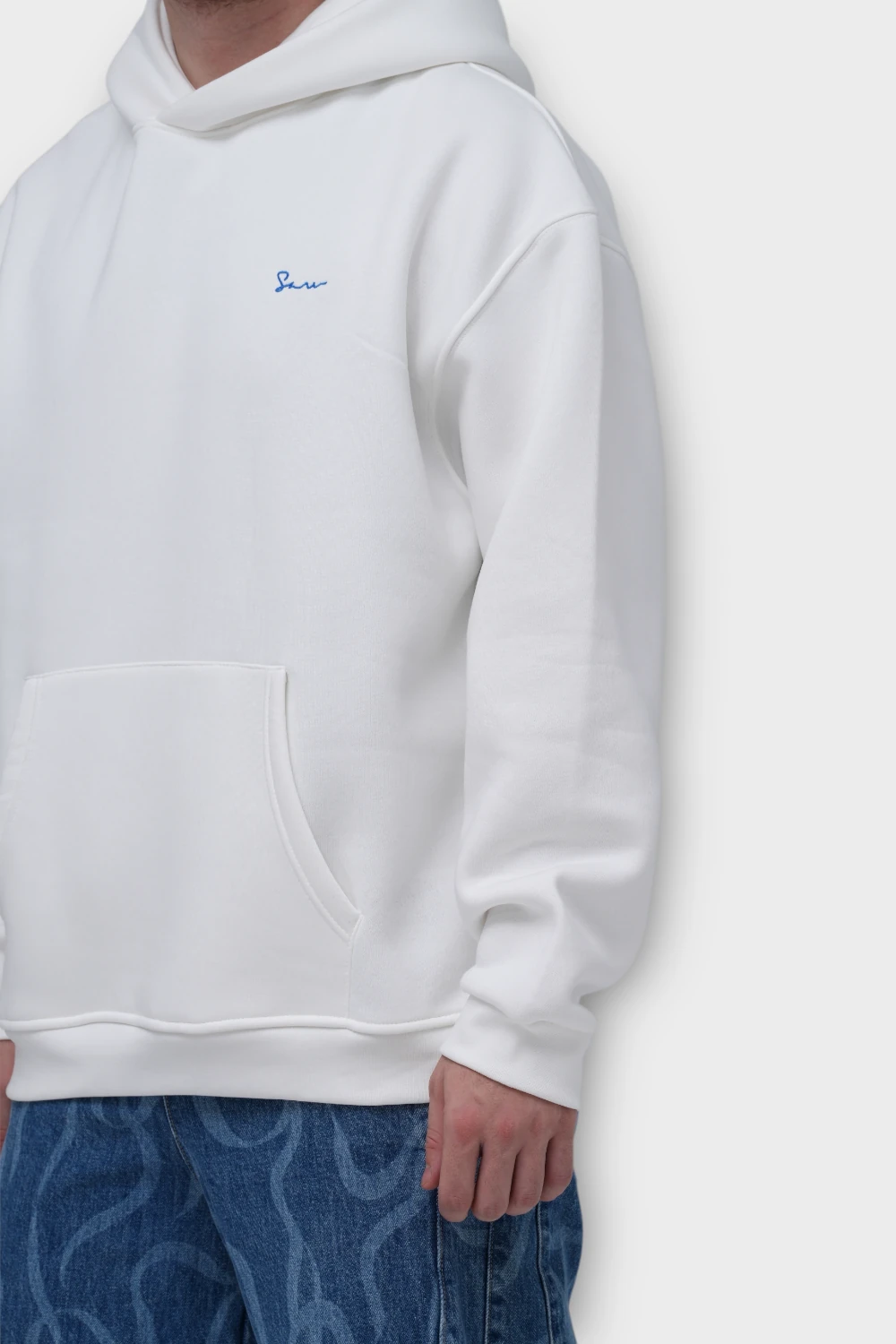 Halı Motifli Oversize Hoodie - Beyaz