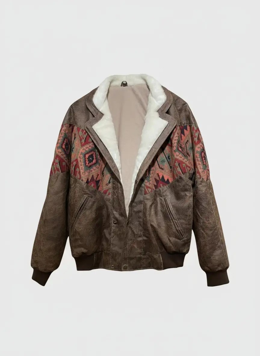 (7507) Small / Medium Beden Uyumlu Aztek Tarzı Oversize Vintage Desen Ceket