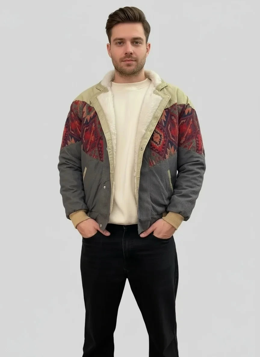 (7613) Small / Medium Beden Uyumlu Oversize Vintage Desen Ceket