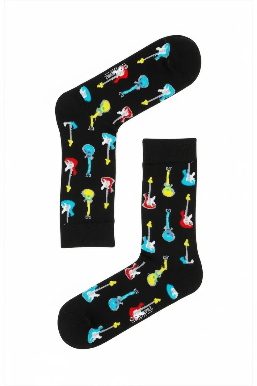Çoklu Gitarlar Desenli Renkli Çorap (36-44 Numaraya Uygun)