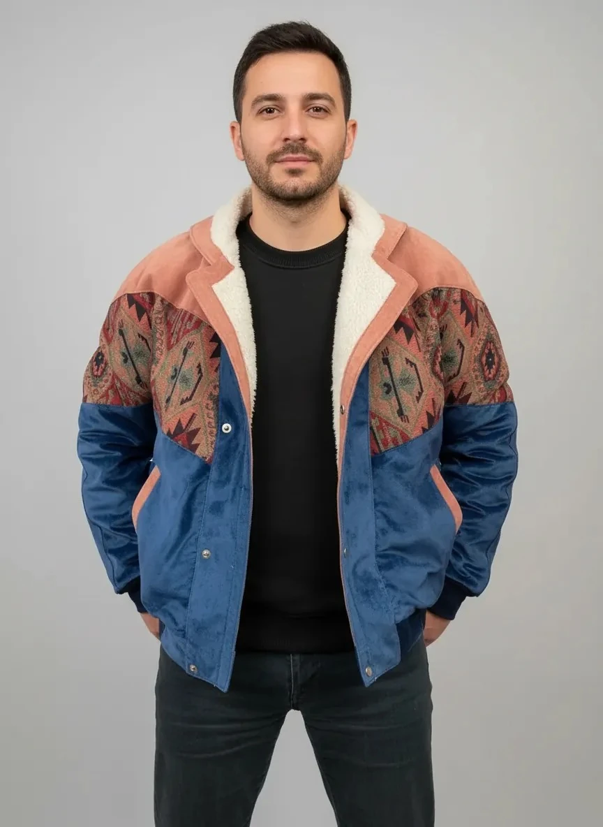 (7674) 2XLarge / 3XLarge Uyumlu Aztek Tarzı Oversize Unisex Ceket